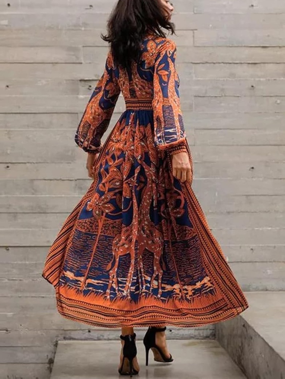 Floryday Boho Giraffe Print Maxi Dress Size 6 - Picture 4 of 7